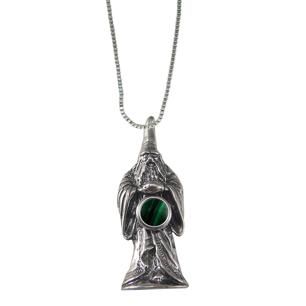 Sterling Silver Wizard of Olde Pendant With Malachite Magic Orb